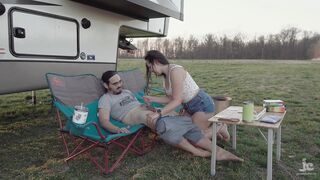 Would you go camping with us? Quick outdoor fuck PAWG creampie