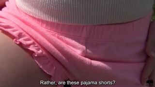 Pale and outgoing Japanese wife outdoor sex under blue sky 2