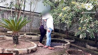 garden Girlfriend with boyfriend blowjob and fucking without condom.