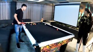 A threesome with two amazing latinas on a pool table