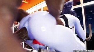 Overwatch widow was fucked hard in the anal while training at the gym