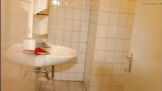 Cute Brunette Blows a Hot Cock on the Toilet