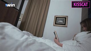 Stepmom get surprise oral creampie while helps to cum for step son in share bed before fuck