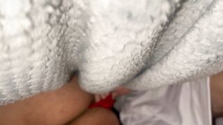 I ask my MILF stepmom to share a bed as a pretext to fuck her hard and pour my milk on her.