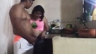 Employee fucked in the kitchen when my wife is distracted