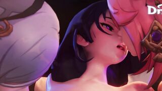 Lesbian Foursome - Yae Miko Yelan & Shenhe Please Raiden Shogun from every angle - 3D Genshin Impact