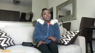 Tiny black teen believes casting agent and ends up fucked hard on a couch!