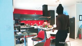 Grandma's place is in the kitchen! White granny gets fucked by a big black cock in her kitchen