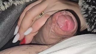 Step mom pulled out blanket and handjob step son in the car while husband put petrol