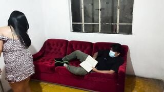 THE CLEANING LADY CATCHES ME TOUCHING ME WHILE I SEE HER AND ENDS UP BLOWING ME OFF