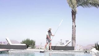 Smoking Hot Busty MILF Tempts Poolboy With A Toy In Her Ass