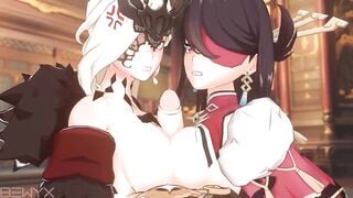 Beidou and Signora Threesome Titfuck and Cumshot