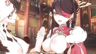 Beidou and Signora Threesome Titfuck and Cumshot