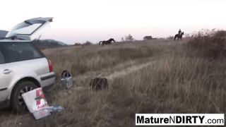 Blonde Mature Sucks and Fucks Outdoors