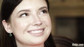 Teen deepthroat blowjob and cumshot from old man with thicc cock