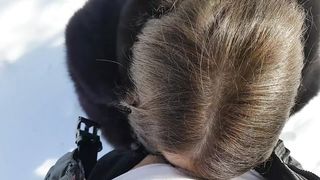 Deep Public Blowjob in the Winter Park - POV Cum in Mouth