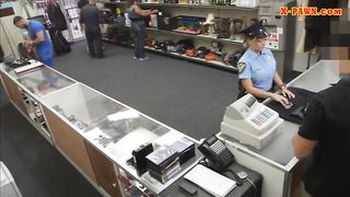 Huge boobs police officer fucked at the pawnshop for money
