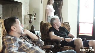 Sweet and horny 19yo fucks grandpa and takes cumshot in her mouth swallows