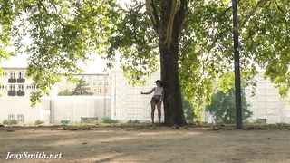 Jeny Smith walks the streets naked with only painted pants. Shocking footage