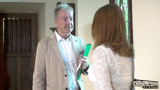 Old man fucks hardcore a teen redhead licks her pussy and she takes facial