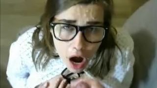 Monster Cumshot all over Cam Girl's Slutty Face