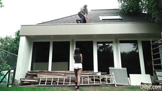 70 year old grandpa fucks 18 year old girl moans and excited