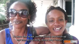 Two hot ebony chicks licking and fingering