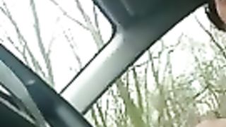homemade, older chinese lady wanks cock in car