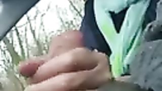 homemade, older chinese lady wanks cock in car