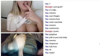 Omegle blonde shows tits and makes me cum on cam!