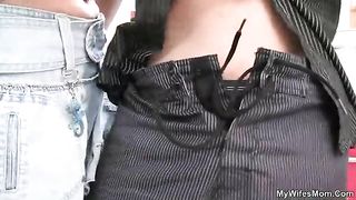 Guy fucks his mother in law right at the kitchen