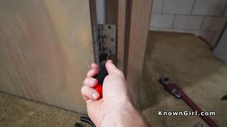 Redhead gf in fishnets bangs bf