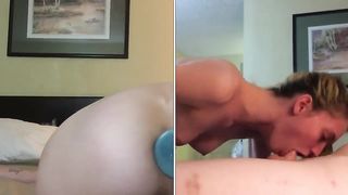 Split Screen Anal and Throatfuck for this Tiny Slit