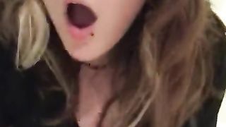 Chubby MILF Strips while Riding 10” Dildo