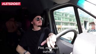 LETSDOEIT - Tattoed Brunette rides cock while driver watches