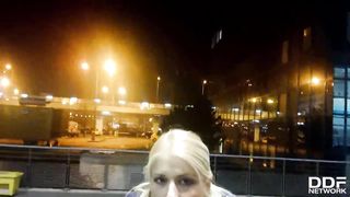 Czech college blondie Sweet Cat's POV style blowjob & ball licking debut