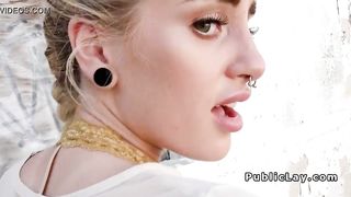 Friendly stunning blonde bangs outdoor pov