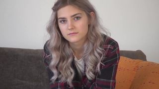 Nervous cutie Tieny Mieny shows her hymen for the first time