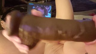 Hot Slut Fantasizing about BBC Fucks Huge Black Dildos Watching Porn