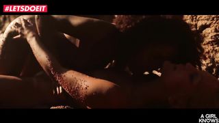 LETSDOEIT - Ebony Babe has Beach Sex with Blonde Teen