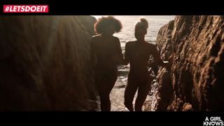 LETSDOEIT - Ebony Babe has Beach Sex with Blonde Teen