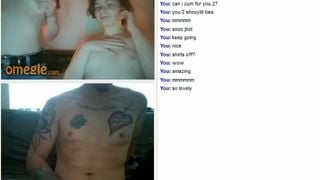 2 Cute Omegle Girls Play along with Pierced Cock