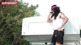 LETSDOEIT - Helpless Ebony Begs For Ride and Gets Rough Outdoor Sex