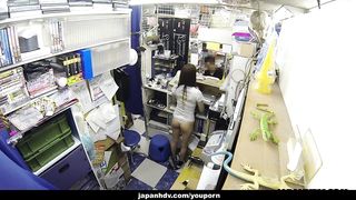 Japanese teen brunette, Mikuni Maisaki is masturbating at work, uncensored