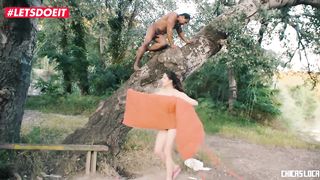LETSDOEIT - Hot interracial sex in a tree outdoors
